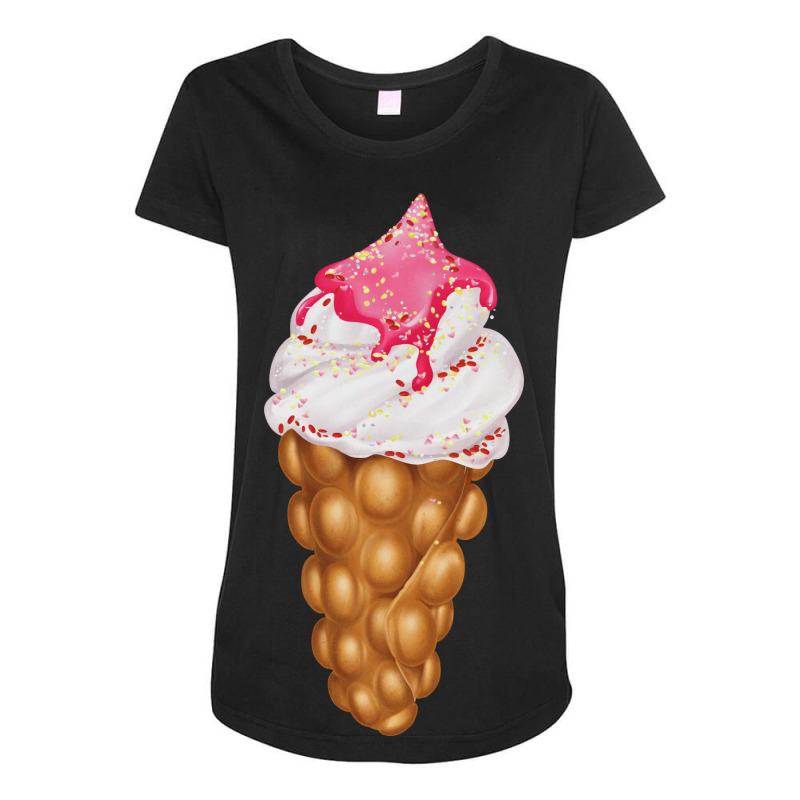 Egg Bubble Waffle Vanilla Ice Cream With Strawberr Maternity Scoop Neck T-shirt by pirtamrieksv | Artistshot