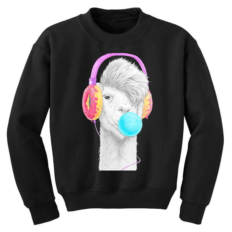 Lamas T  Shirt Lama In The Headphones Of Donuts T  Shirt Youth Sweatshirt by claudiamayer807 | Artistshot