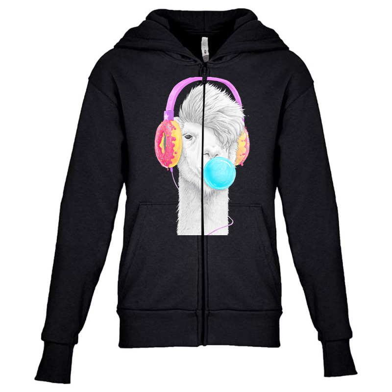 Lamas T  Shirt Lama In The Headphones Of Donuts T  Shirt Youth Zipper Hoodie by claudiamayer807 | Artistshot