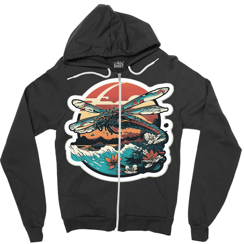 Dragon Fly In Kanagawa Wave Zipper Hoodie | Artistshot