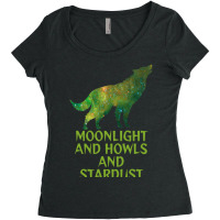 Emerald Green Milky Way Galaxy Wolf   Moonlight An Women's Triblend Scoop T-shirt | Artistshot