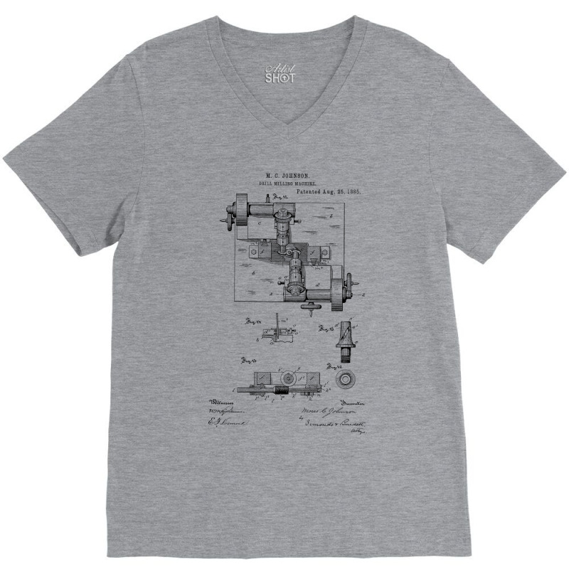 Drill Milling Machine Vintage Patent Hand Drawing V-neck Tee | Artistshot