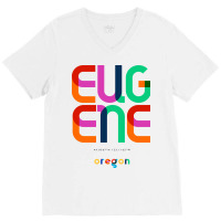 Eugene Oregon Mid Century Pop Art Red V-neck Tee | Artistshot