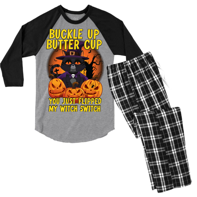 Funny Cat Buckle Up Buttercup You Just Flipped My Men's 3/4 Sleeve Pajama Set by bhubanbutjaz | Artistshot