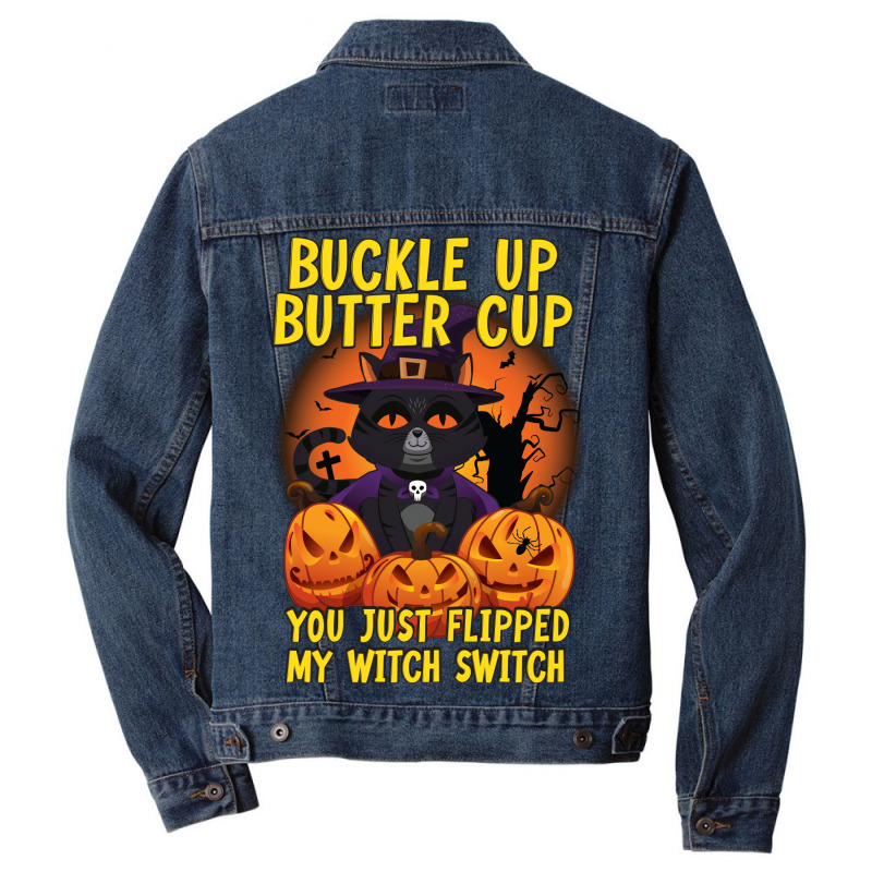 Funny Cat Buckle Up Buttercup You Just Flipped My Men Denim Jacket by bhubanbutjaz | Artistshot