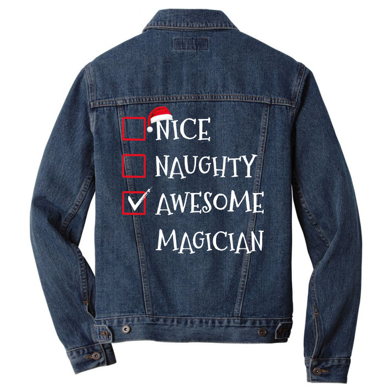 Nice Naughty Awesome Magician Santa Christmas List Men Denim Jacket | Artistshot