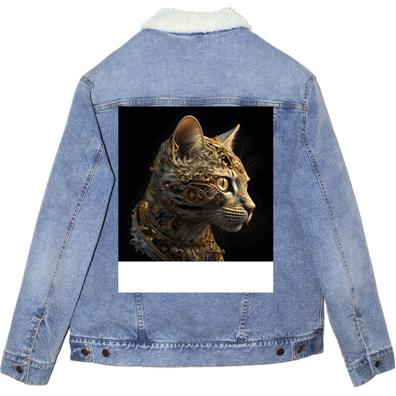 Gold Robot Cat Hippie Unisex Sherpa-lined Denim Jacket | Artistshot