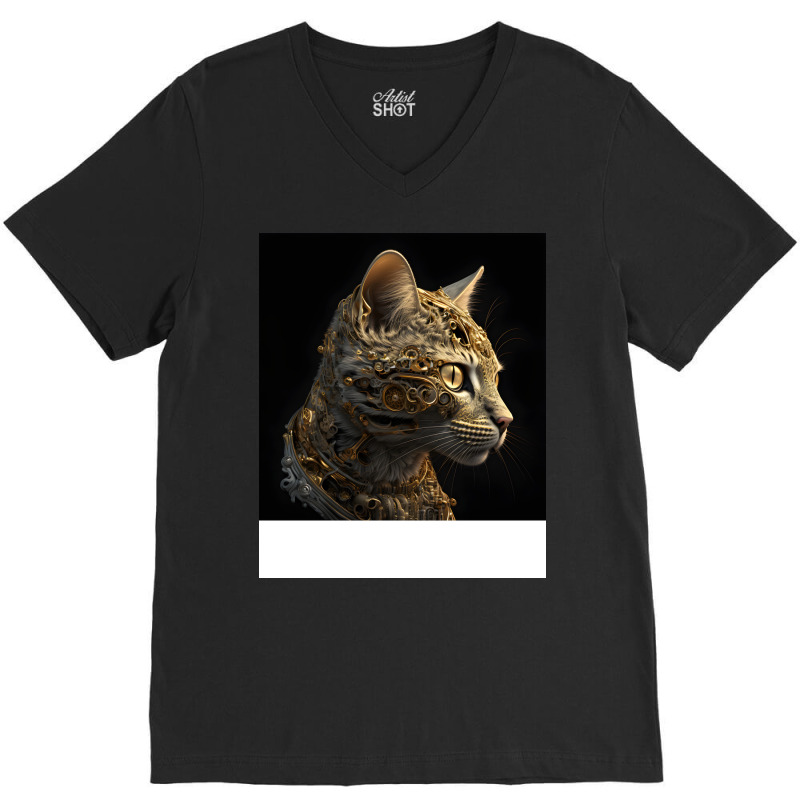 Gold Robot Cat Hippie V-neck Tee | Artistshot