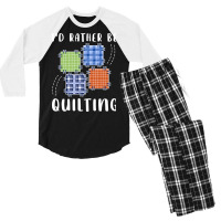 Id Rather Be Quilting Yellow Men's 3/4 Sleeve Pajama Set | Artistshot