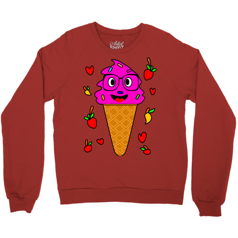 Kawaii Funny Strawberry Ice Cream Face Travel Crewneck Sweatshirt by doveriilskeh | Artistshot