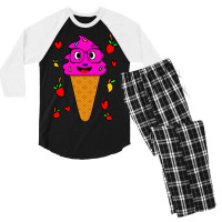 Kawaii Funny Strawberry Ice Cream Face Travel Men's 3/4 Sleeve Pajama Set | Artistshot