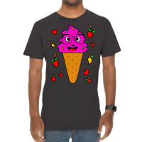 Kawaii Funny Strawberry Ice Cream Face Travel Vintage T-shirt | Artistshot