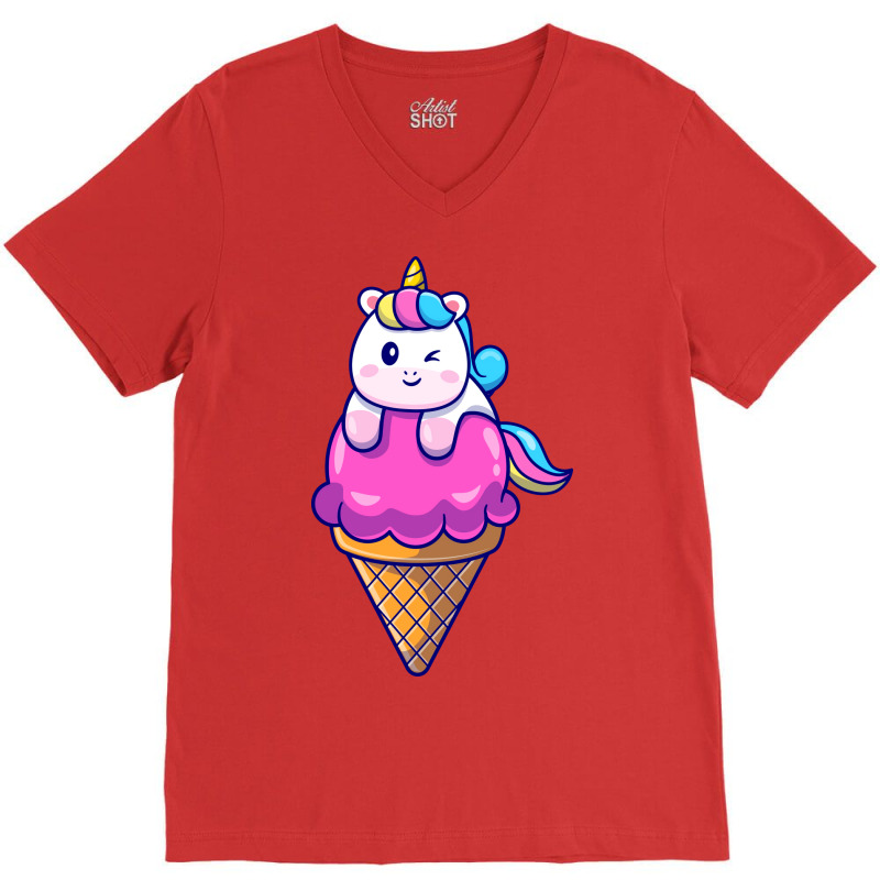 Cute Unicorn On Ice Cream Cone Cartoon Cute V-Neck Tee by amorajankuk | Artistshot