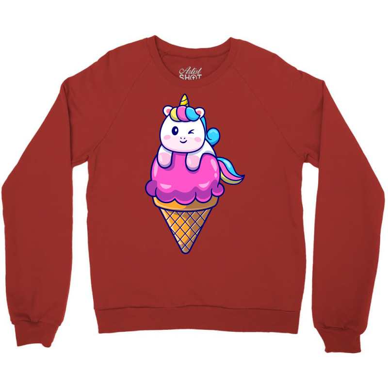 Cute Unicorn On Ice Cream Cone Cartoon Cute Crewneck Sweatshirt by amorajankuk | Artistshot