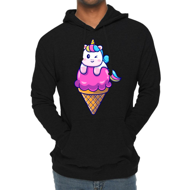 Cute Unicorn On Ice Cream Cone Cartoon Cute Lightweight Hoodie by amorajankuk | Artistshot