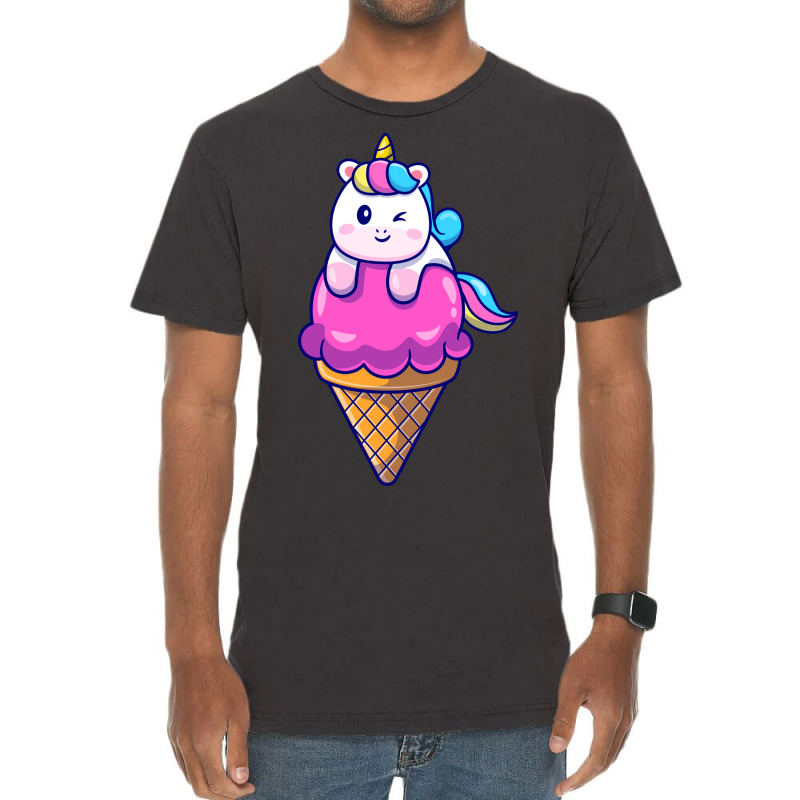 Cute Unicorn On Ice Cream Cone Cartoon Cute Vintage T-Shirt by amorajankuk | Artistshot