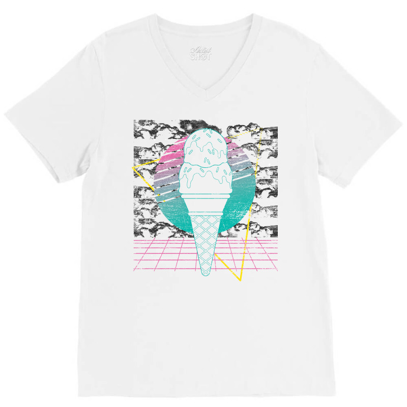 Sweets Ice Cream Cone Foodie Retro Vaporwave Ice C V-Neck Tee by idrogoajddjs | Artistshot