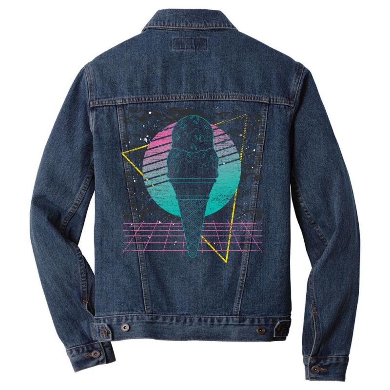 Sweets Ice Cream Cone Foodie Retro Vaporwave Ice C Men Denim Jacket by idrogoajddjs | Artistshot