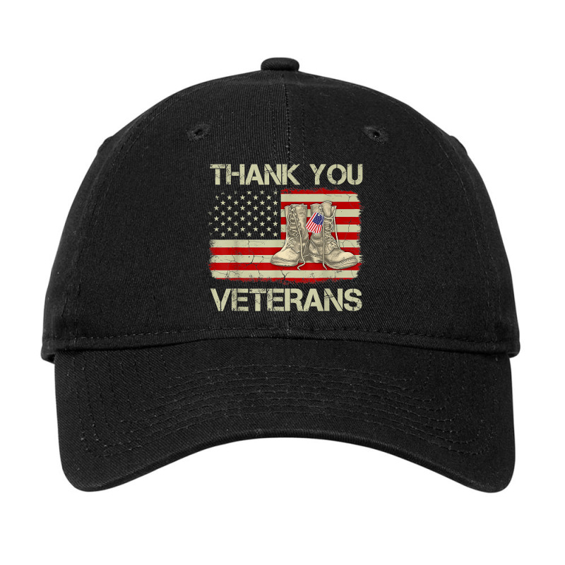 Thank You Veterans Combat Boots Veteran Day American Flag Adjustable Cap by Yuh2105 | Artistshot