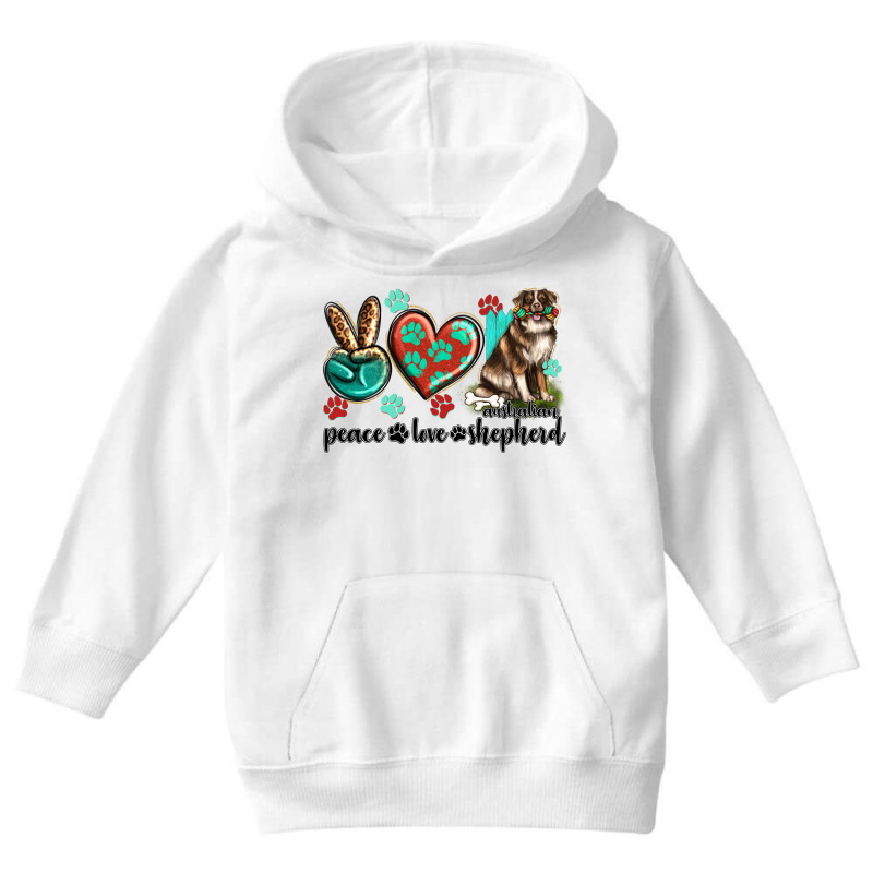 Peace Love Australian Shepherd Youth Hoodie by enoddigitalart@gmail.com | Artistshot