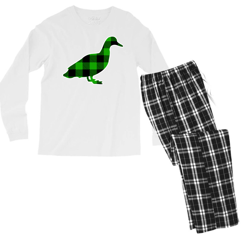 Duck Green Plaid Pattern Christmas Pajama Funny Gi Men's Long Sleeve Pajama Set by bonitamella8 | Artistshot