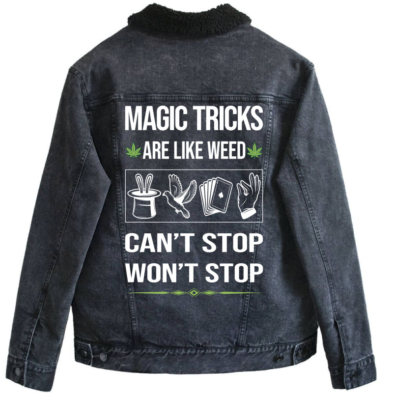 Funny Cant Stop Magic Tricks Quote Unisex Sherpa-Lined Denim Jacket by bonitamella8 | Artistshot