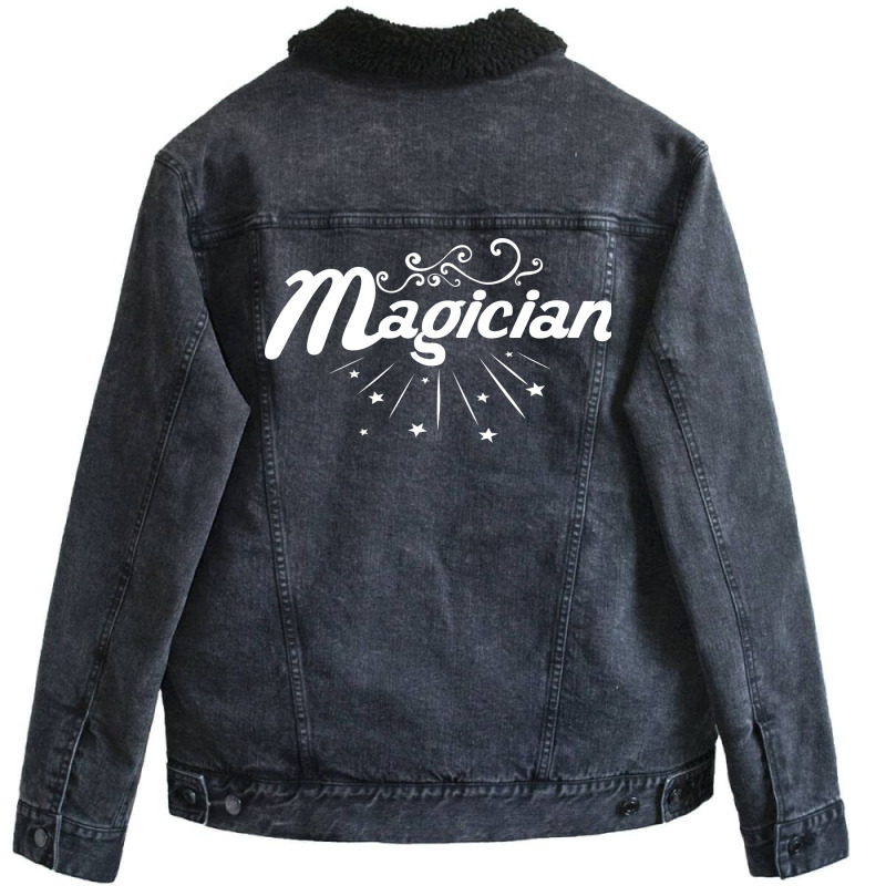 Magician Lettering Magic Illusion Trick Boy Unisex Sherpa-Lined Denim Jacket by shobaknuage7 | Artistshot