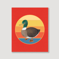 Cute Duck Vintage Retro Sunset Animal Lover Design Portrait Canvas Print | Artistshot