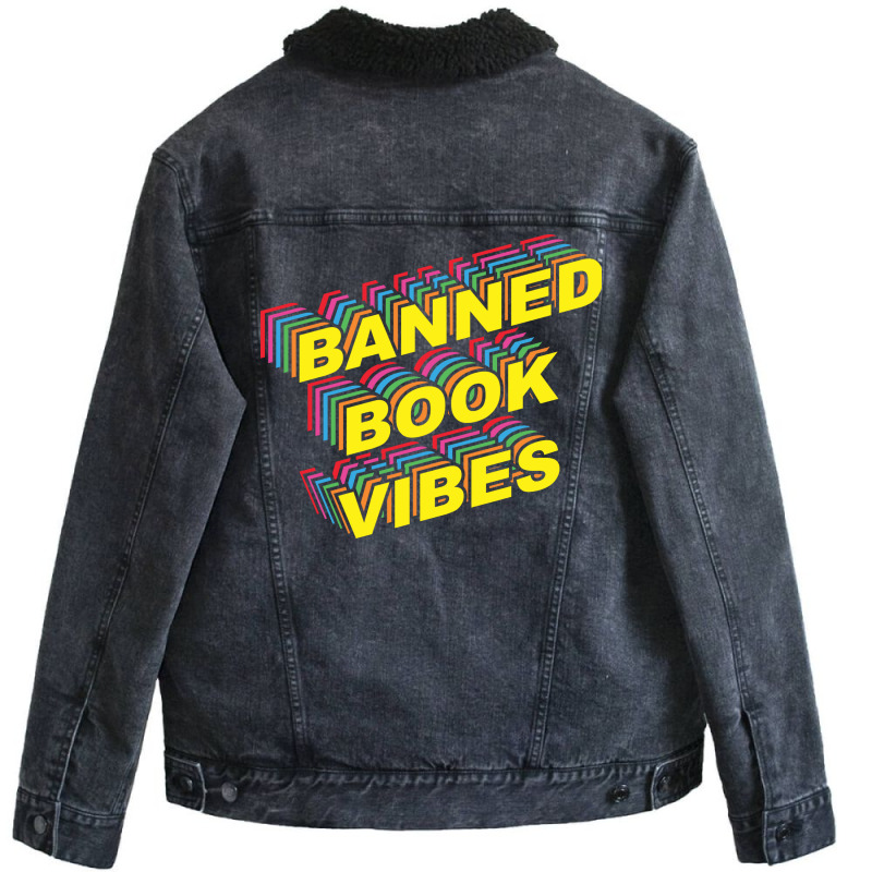 Banned Book Vibes Vintage Rainbow Funny Unisex Sherpa-Lined Denim Jacket by alheklupsm | Artistshot