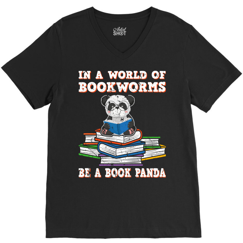 Bookworm Funny Reading Book Panda Reader Stars V-Neck Tee by alheklupsm | Artistshot