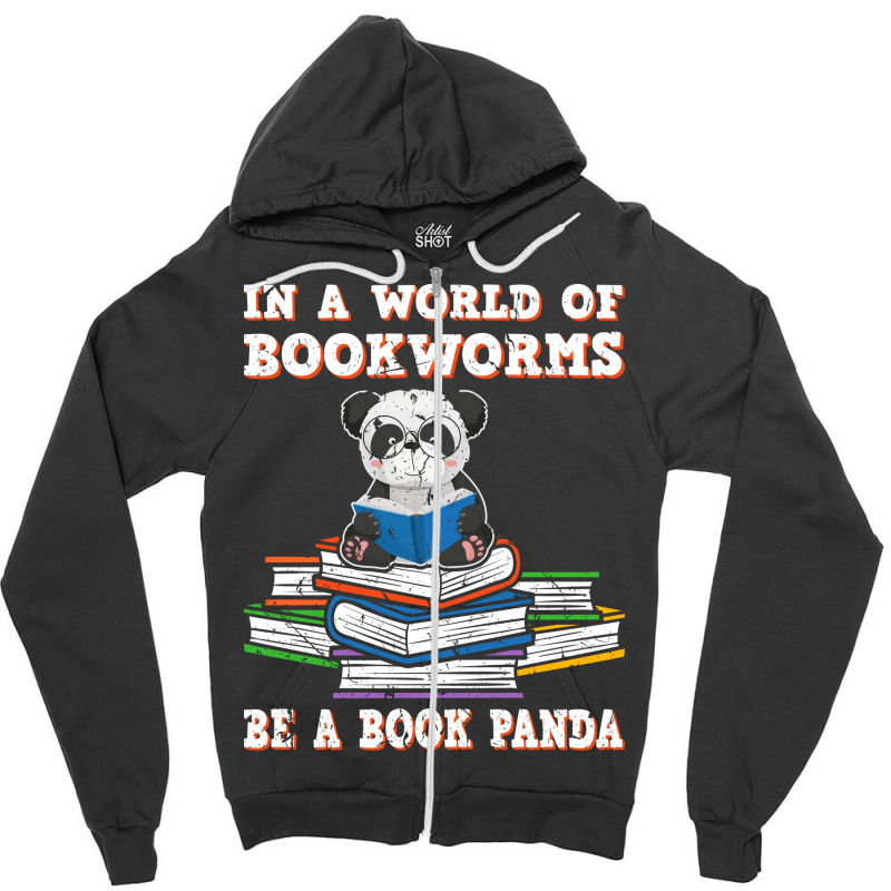 Bookworm Funny Reading Book Panda Reader Stars Zipper Hoodie by alheklupsm | Artistshot