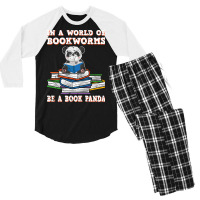 Bookworm Funny Reading Book Panda Reader Stars Men's 3/4 Sleeve Pajama Set | Artistshot