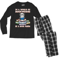 Bookworm Funny Reading Book Panda Reader Stars Men's Long Sleeve Pajama Set | Artistshot