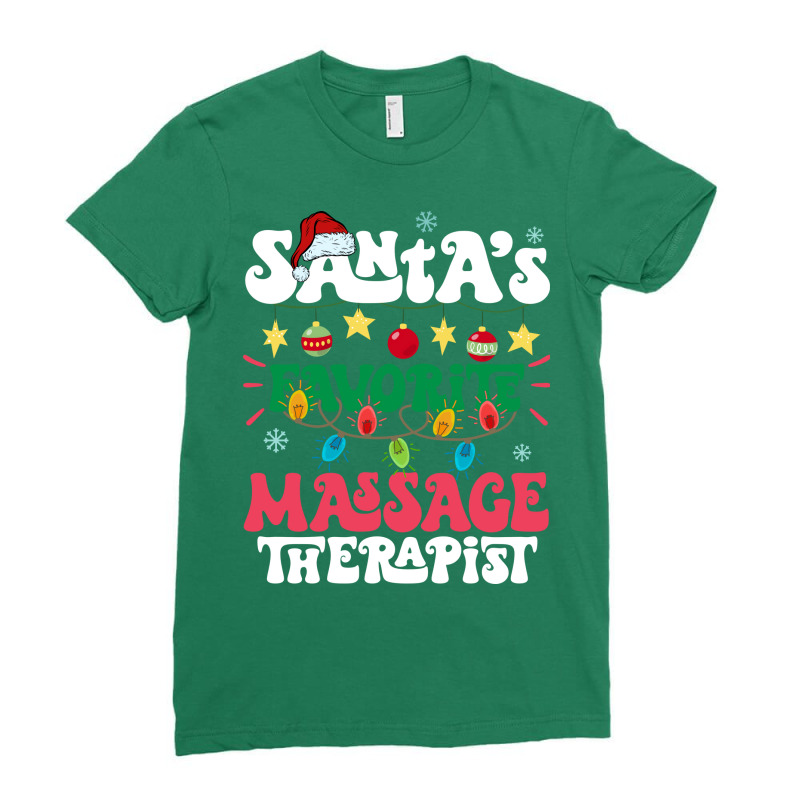 Santas Favorite Massage Therapist Santa Hat Xmas L Ladies Fitted T-Shirt by kijkxfgv | Artistshot