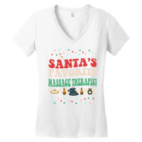 Funny Santas Favorite Massage Therapist Groovy Chr Women's V-neck T-shirt | Artistshot