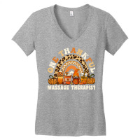 One Thankful Massage Therapist Thanksgiving Rainbo Women's V-neck T-shirt | Artistshot