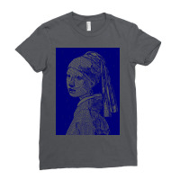 Girl With A Pearl Earring Vector Art In Blue Girl Ladies Fitted T-shirt | Artistshot