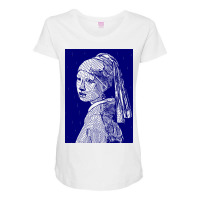 Girl With A Pearl Earring Vector Art In Blue Girl Maternity Scoop Neck T-shirt | Artistshot