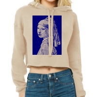 Girl With A Pearl Earring Vector Art In Blue Girl Cropped Hoodie | Artistshot