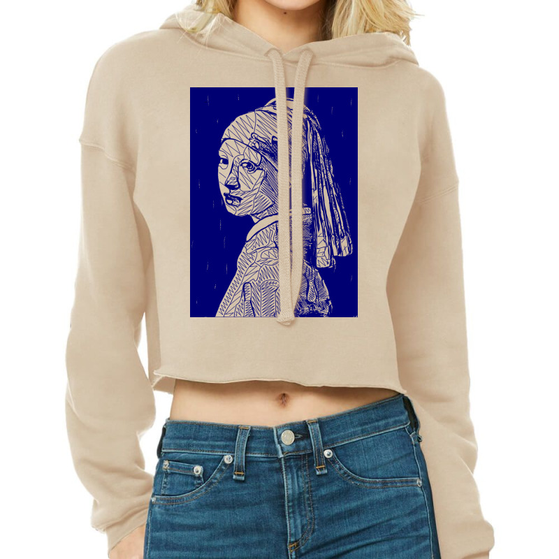 Girl With A Pearl Earring Vector Art In Blue Girl Cropped Hoodie by ulnitsnilsow | Artistshot