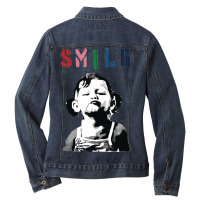 Banksy Graffiti Quote Smile With Girl Ladies Denim Jacket | Artistshot