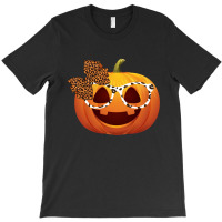 Cute Pumpkin Face With Leopard Print Glasses Girls T-shirt | Artistshot