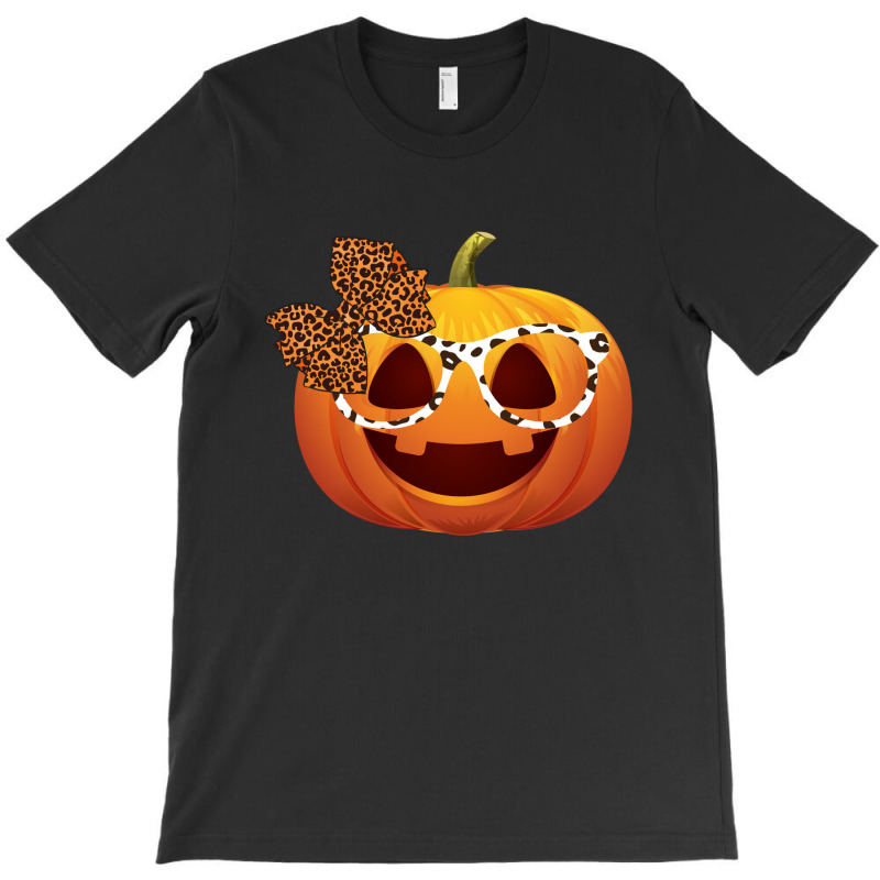 Cute Pumpkin Face With Leopard Print Glasses Girls T-shirt | Artistshot