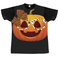 Cute Pumpkin Face With Leopard Print Glasses Girls Graphic T-shirt | Artistshot