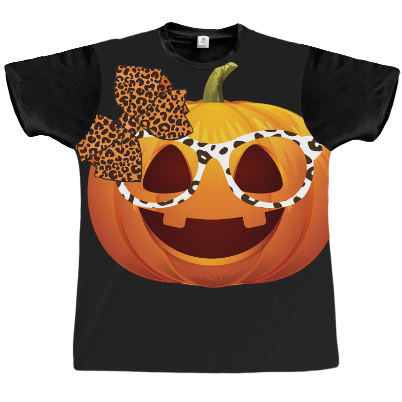 Cute Pumpkin Face With Leopard Print Glasses Girls Graphic T-shirt | Artistshot