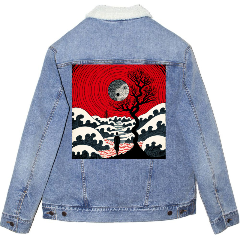 Moon And People Surrealism Art Unisex Sherpa-Lined Denim Jacket by Kailooma | Artistshot