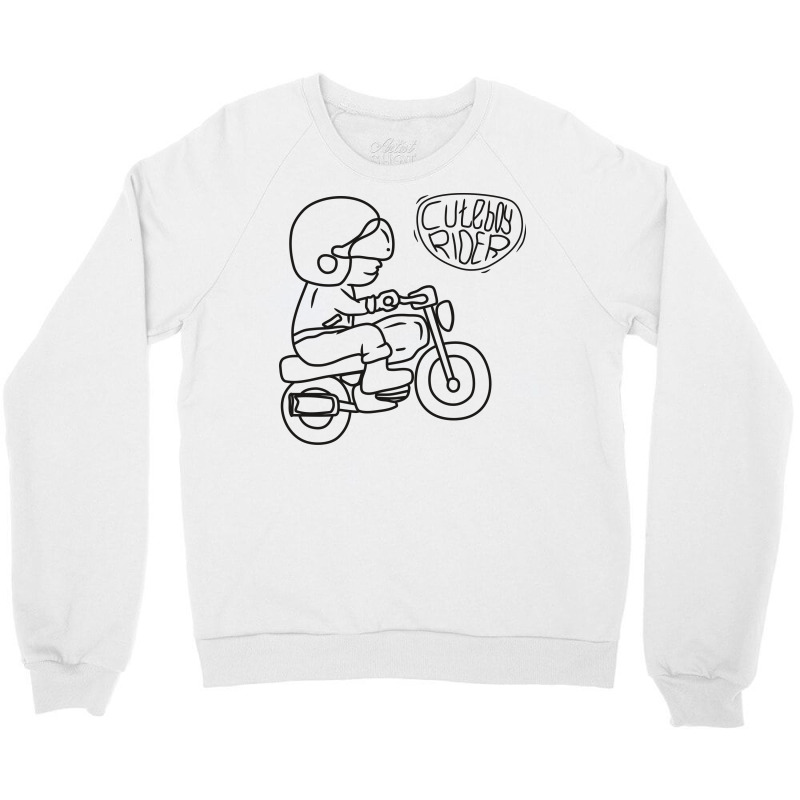 Line Art Of Cute Boy Motorcycle Rider Cartoon Crewneck Sweatshirt by selos47 | Artistshot