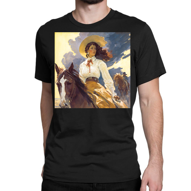 Young Girl A White Dress Riding A Horse Classic T-shirt by TheDol | Artistshot