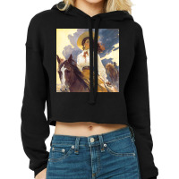 Young Girl A White Dress Riding A Horse Cropped Hoodie | Artistshot