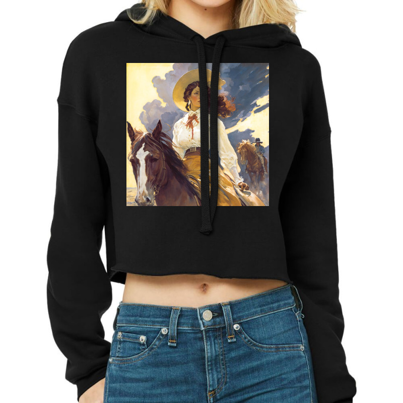 Young Girl A White Dress Riding A Horse Cropped Hoodie by TheDol | Artistshot